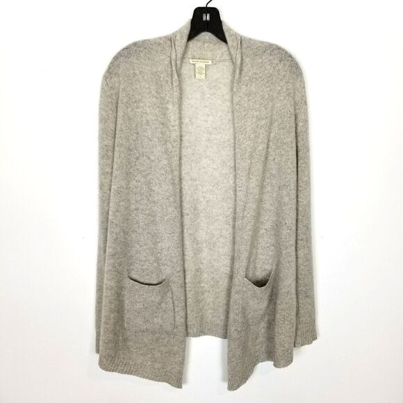 White + Warren Women 100% Cashmere Open Front Cardigan Sz M Gray Lightweight - Picture 1 of 7